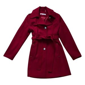 size 12 Kenneth Cole Burgundy wool blend long pea coat